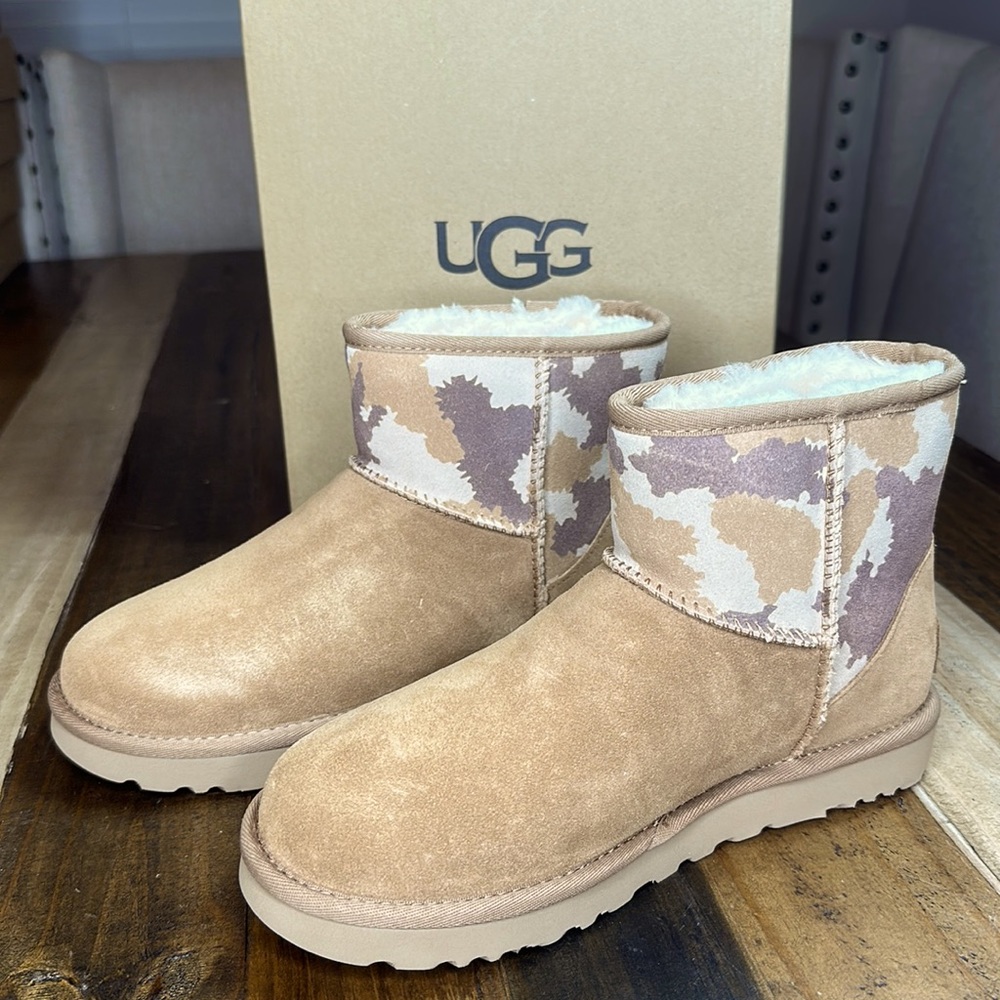 UGG Short Boot in Tan with Camouflage Cuff